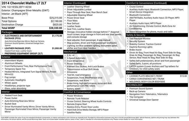 2014 Chevrolet Malibu LT 2LT