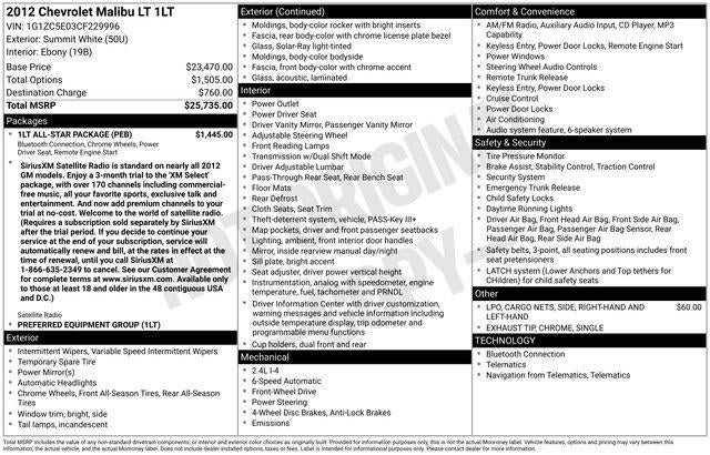 2012 Chevrolet Malibu LT 1LT