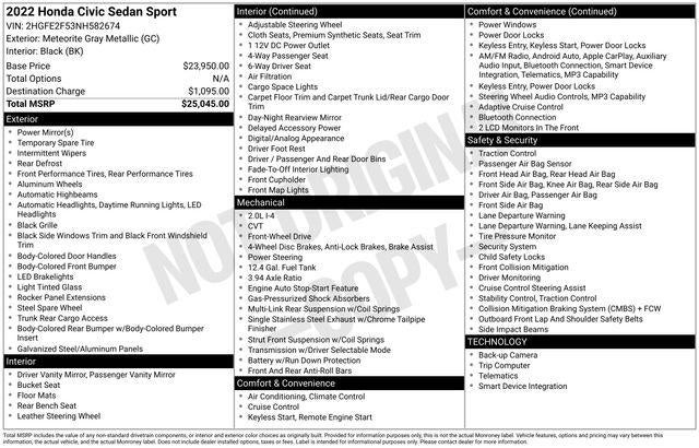 2022 Honda Civic Sport