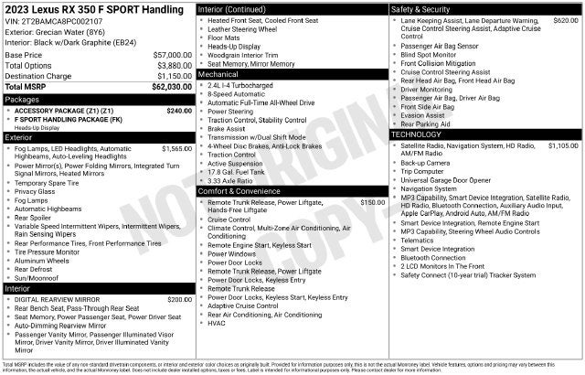 2023 Lexus RX 350 F Sport Handling