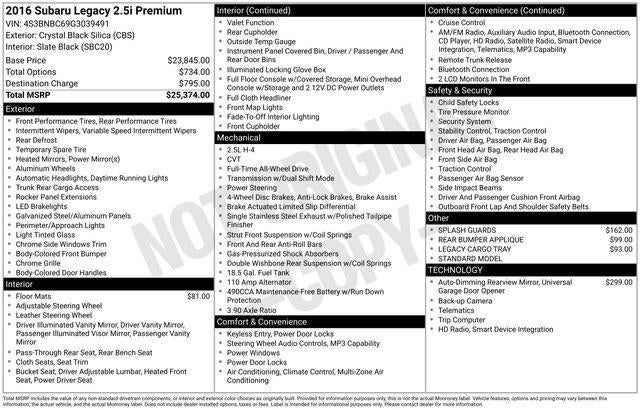 2016 Subaru Legacy 2.5i Premium