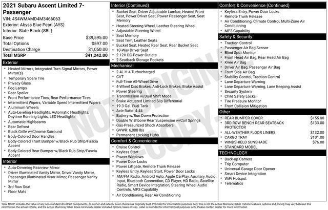 2021 Subaru Ascent Limited