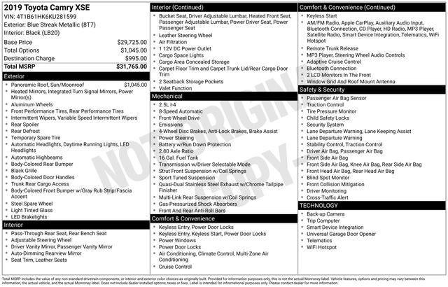 2019 Toyota CAMRY XSE