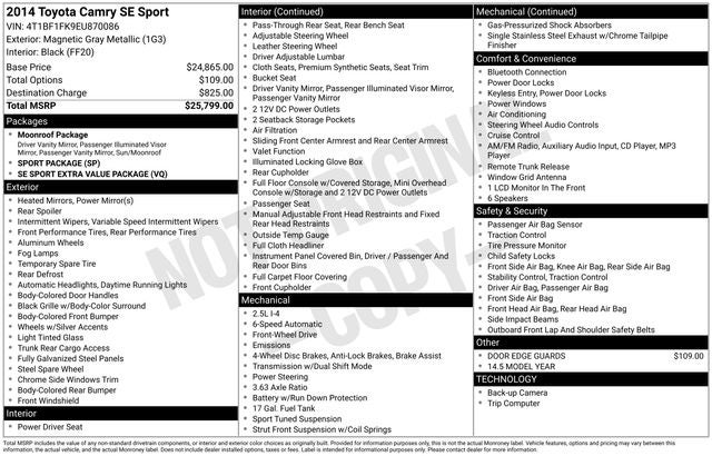 2014 Toyota CAMRY SE Sport