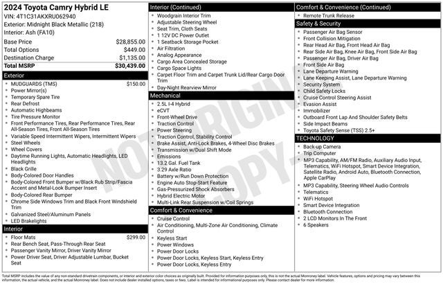 2024 Toyota Camry Hybrid LE