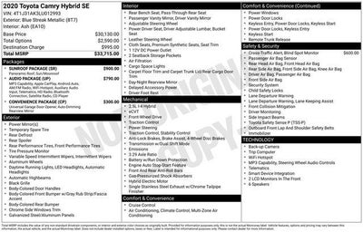2020 Toyota CAMRY HYBRID SE
