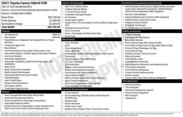 2021 Toyota Camry Hybrid XSE