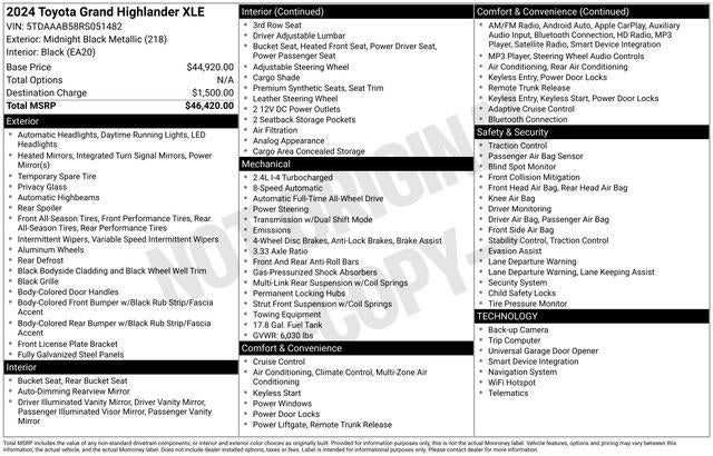 2024 Toyota GRAND HIGHLANDER XLE