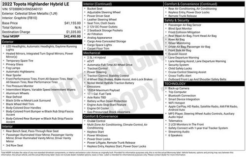 2022 Toyota Highlander Hybrid LE
