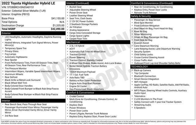 2022 Toyota Highlander Hybrid LE