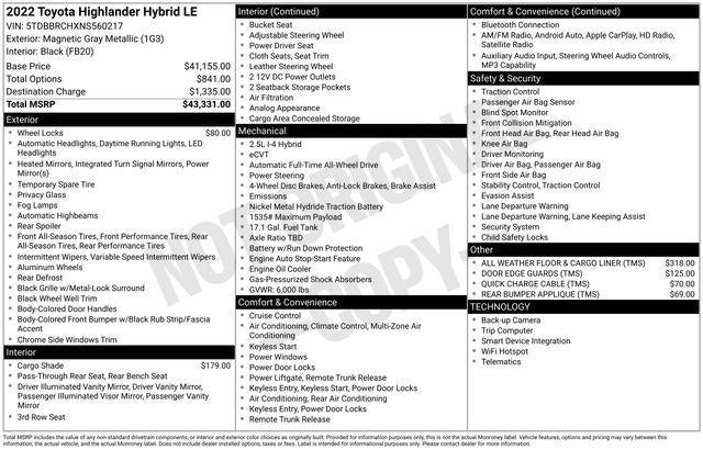2022 Toyota Highlander Hybrid LE