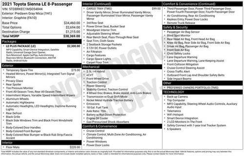 2021 Toyota Sienna LE 8 Passenger