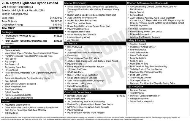 2016 Toyota HIGHLANDER HYBRD Limited