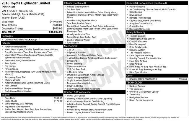 2016 Toyota HIGHLANDER Limited Platinum V6
