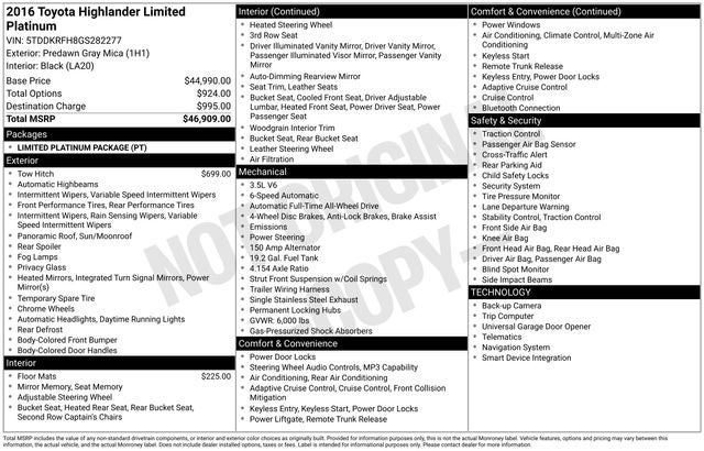 2016 Toyota Highlander Limited Platinum V6
