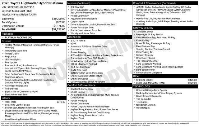 2020 Toyota HIGHLANDER HYBRD Platinum