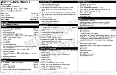 2021 Toyota Sienna Platinum 7 Passenger