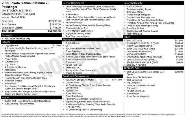 2025 Toyota SIENNA PLT AWD Platinum 7 Passenger