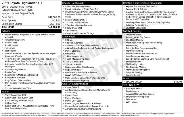 2021 Toyota HIGHLANDER XLE
