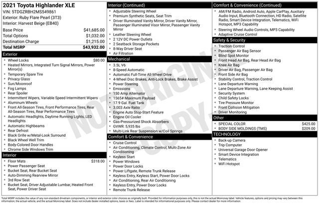 2021 Toyota HIGHLANDER XLE