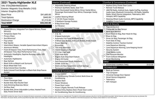 2021 Toyota HIGHLANDER XLE