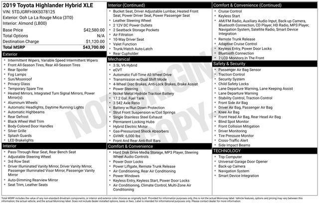 2019 Toyota HIGHLANDER HYBRD XLE