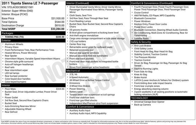 2011 Toyota SIENNA LE 3.5L LE
