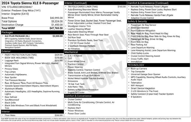 2024 Toyota Sienna XLE 8 Passenger
