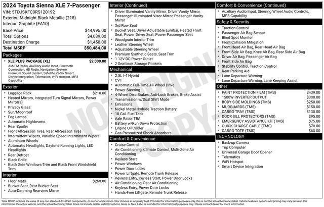 2024 Toyota SIENNA XLE AWD XLE 7 Passenger