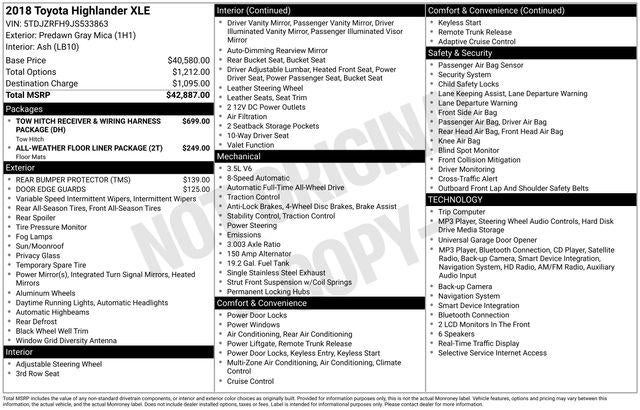 2018 Toyota HIGHLANDER XLE