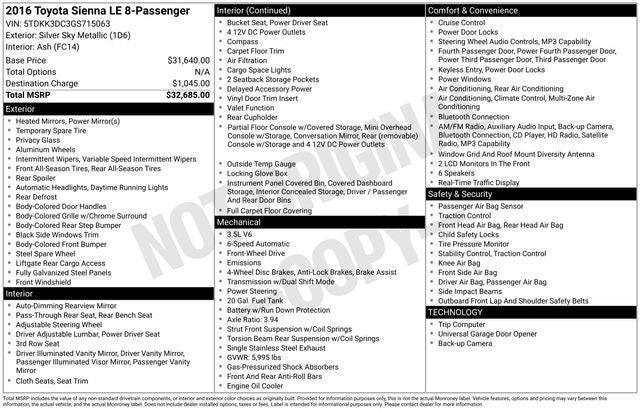 2016 Toyota Sienna LE 8 Passenger