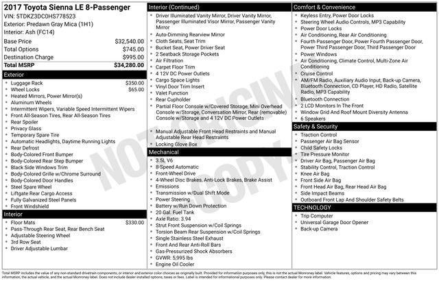 2017 Toyota Sienna LE 8 Passenger