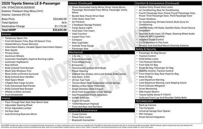 2020 Toyota SIENNA LE 3.5L LE 8 Passenger
