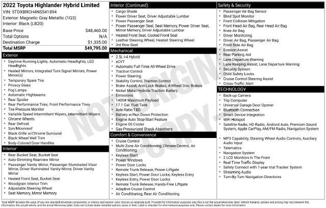 2022 Toyota Highlander Hybrid Limited