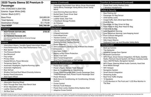 2020 Toyota Sienna SE Premium 8 Passenger