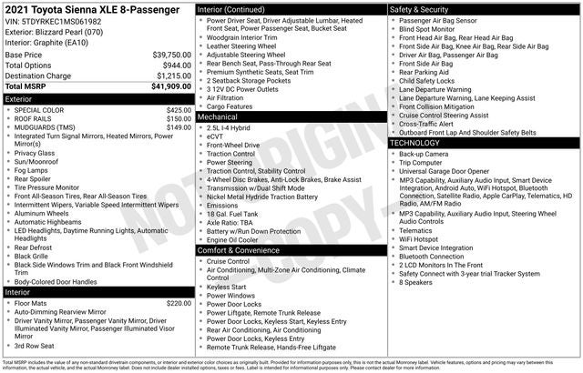 2021 Toyota Sienna XLE 8 Passenger