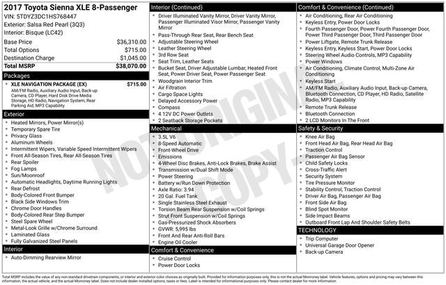 2017 Toyota Sienna XLE 8 Passenger