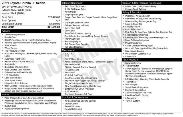 2021 Toyota COROLLA LE
