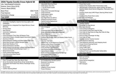 2026 Toyota COROLLA CROSS HV Hybrid SE