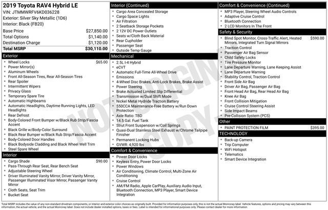 2019 Toyota RAV4 HYBRID LE