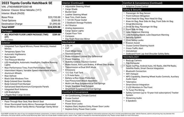 2023 Toyota Corolla Hatchback SE