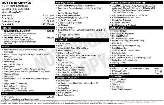 2026 Toyota Camry SE AWD