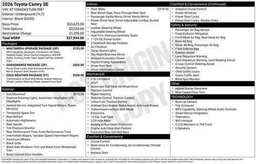 2026 Toyota Camry SE AWD