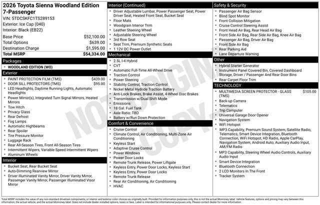 2026 Toyota Sienna Woodland Edition