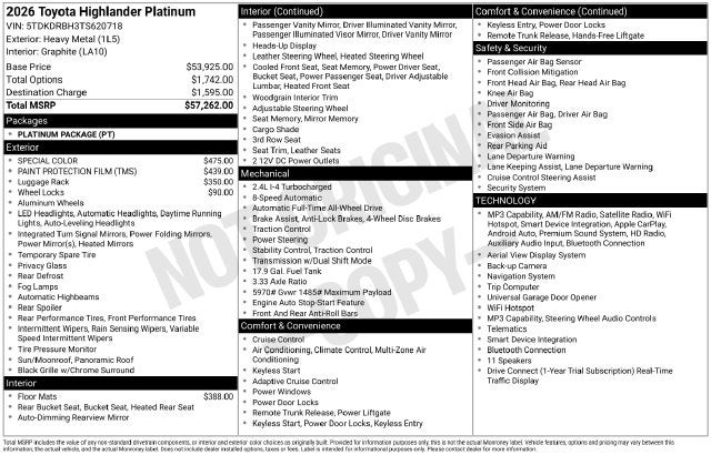 2026 Toyota Highlander Platinum
