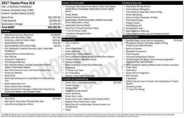 2027 Toyota Prius XLE
