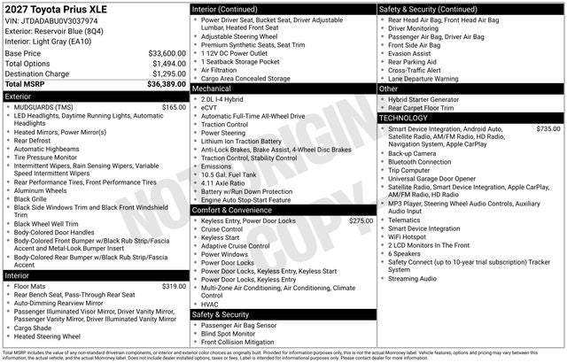 2027 Toyota Prius XLE AWD