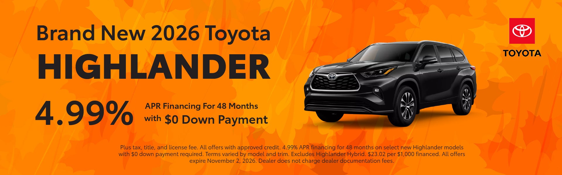 Brand New 2026 Toyota Highlander